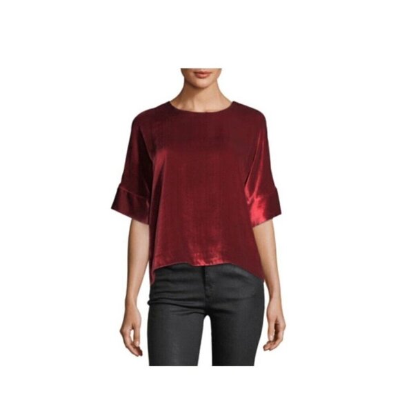 J Brand Women's Velvet Daisy Blouse Top Silk Blend XS Red Oversized Bohemian - Picture 1 of 11